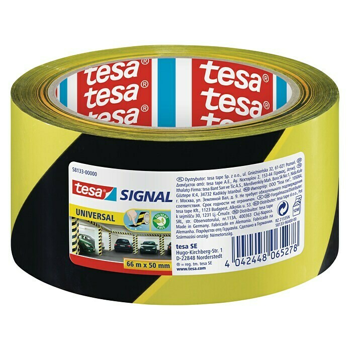 Tesa Warnband SignalL x B: 66 m x 50 mm, Schwarz/Gelb Front View