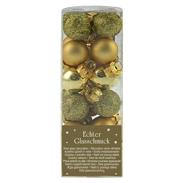 Christbaumkugel-Mix (Gold, Glas, Durchmesser: 2 cm, 24 Stk.)