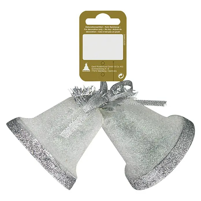 Christbaumschmuck Doppelglocke Weiß - Weiß, Kunststoff - Funkelnde, silberglitzernde Weihnachtsglocken als festliche Dekoration. Ideal, um Ihrem Zuhause einen Hauch von Winterzauber zu verleihen.