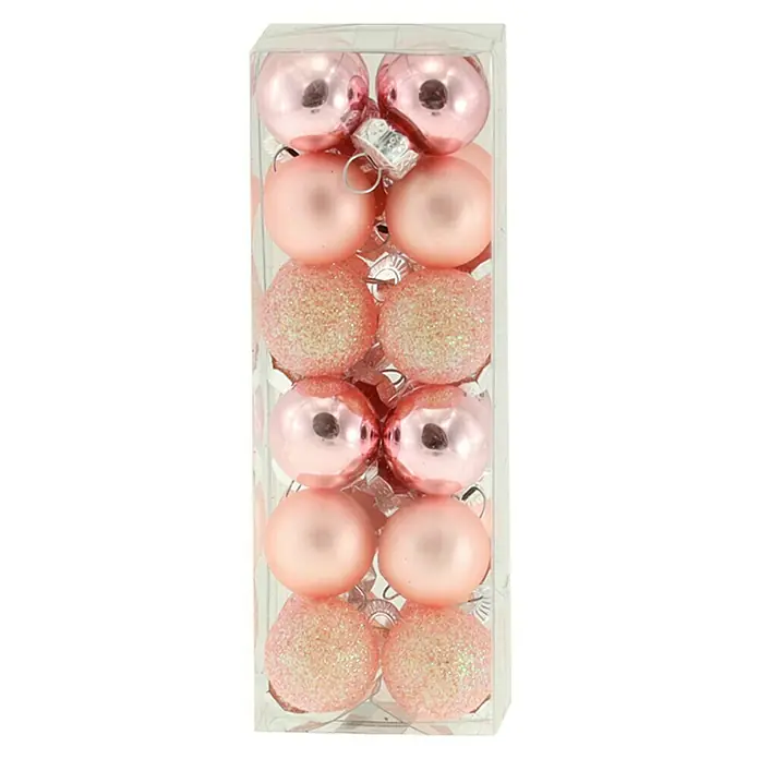 Christbaumschmuck - Rosa, Glas, Rund, 24 Stk., 2 x 2 x 2 cm - Rosa Weihnachtskugeln in verschiedenen Ausführungen in einer durchsichtigen Box für festliche Dekorationen.