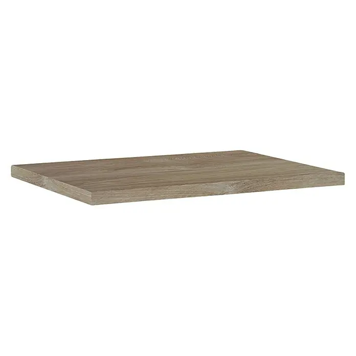 Riva Look Waschtischplatte - 46 x 60,6 x 2,8 cm, Eiche Nachbildung - Ein einzelnes Regalbrett in hellem Holzton, ideal für moderne Wohnräume oder Büros. Die schlichte Oberfläche sorgt für eine vielseitige Optik.