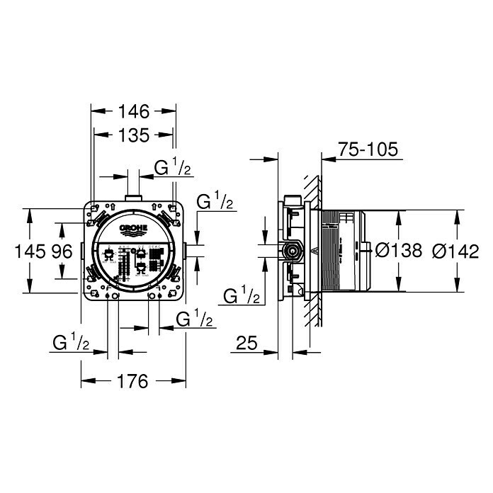 Grohe Unterputzsystem Rapido SmartBox½″, Einbautiefe: 75 mm - 105 mm Unknown