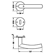 Häfele Zimmertürgarnitur 5 (Türstärke: 38 - 42 mm, Buntbart BB, Edelstahl, Gebogen)