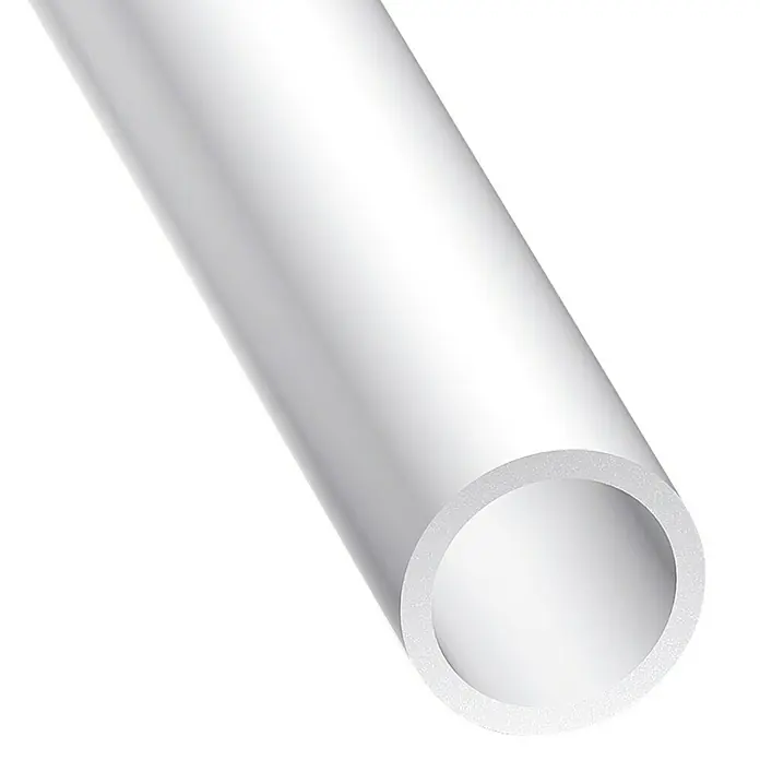 Kantoflex Rundrohr - Ø x L: 8 x 1.000 mm, Weiß, Unbehandelt - Nahaufnahme eines weißen PVC-Rohrs auf schwarzem Hintergrund. Ideal für Sanitär- oder Bauprojekte.