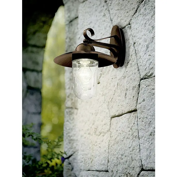 Starlux Aplique exterior Milton 1 - 40 W, Marrón, IP44 - Esta lámpara de pared exterior vintage con vidrio transparente y acabado en bronce ofrece una iluminación cálida.