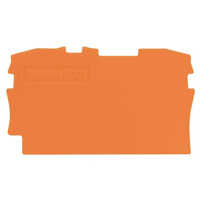 Wago Topjob Endplatte S 2002-1292 - Passend für: 2-Leiter 2,5 mm², 4 Stk. - Wago 2002-Serie: Ein orangefarbenes Reihenklemmen-Modul, das eine zuverlässige und sichere Verbindung für elektrische Installationen bietet.