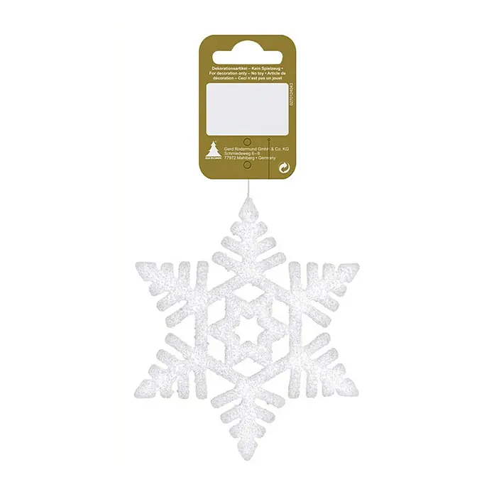 Christbaumschmuck Glitzerstern - Weiß, Kunststoff, Eckig - Weißer Schneeflocken-Dekoanhänger mit Glitzer, festlich und elegant für die Weihnachtszeit, inklusive Aufhänger.