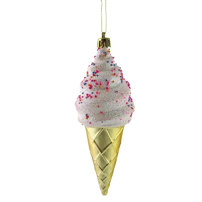Christbaumschmuck Eistüte - Bunt, Kunststoff - Ein glitzernder Eiscreme-Kegel-Weihnachtsbaumschmuck, perfekt, um Ihrem Urlaub einen süßen Touch zu verleihen. Die schillernde Textur erzeugt festlichen Charme.