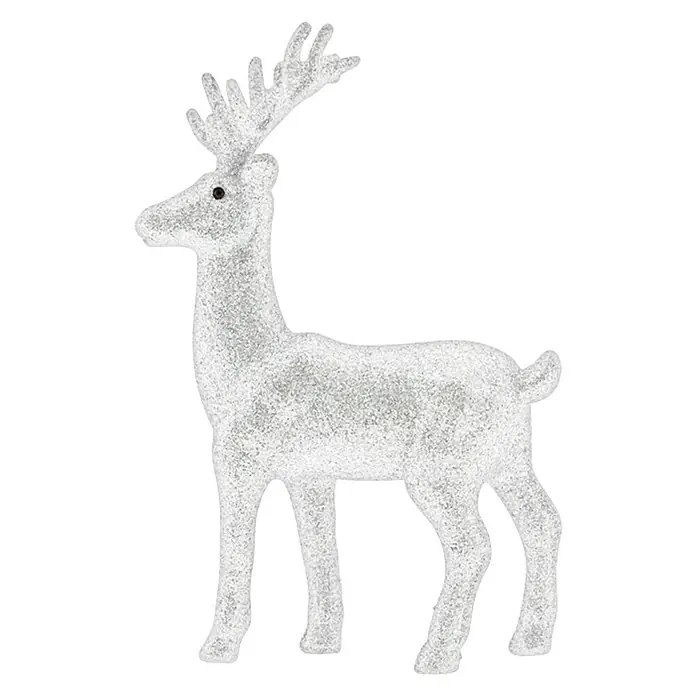 Dekofigur Hirsch mit Glitzer Weiß - L x B x H: 12,5 x 4 x 19 cm, Kunststoff, Hirsch, Weiß - Funkelnder, weißer Deko-Hirsch mit Geweih. Ideal für eine festliche Dekoration und ein Highlight in jeder Weihnachtszeit.