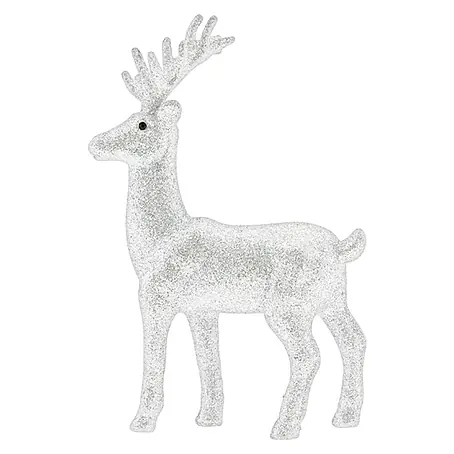 Dekofigur Hirsch mit Glitzer Weiß