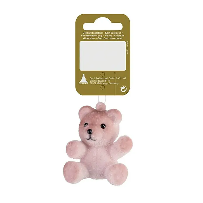 Christbaumschmuck Teddy - Rosa, Samt - Dekorativer rosa Teddybär-Anhänger mit Aufhänger, ideal für festliche Dekorationen und zum Schmücken von Geschenken.