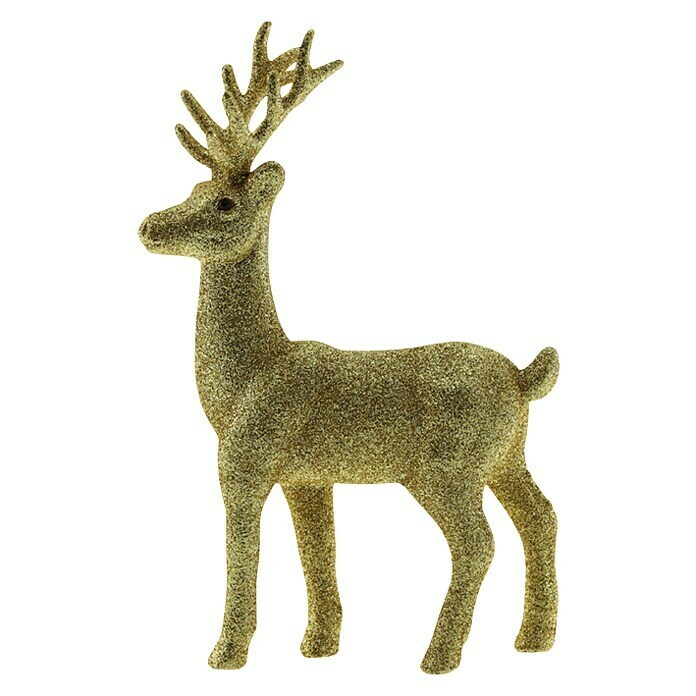 Dekofigur Hirsch Glitter Gold (Kunststoff, L x H: 12,5 x 19 cm)