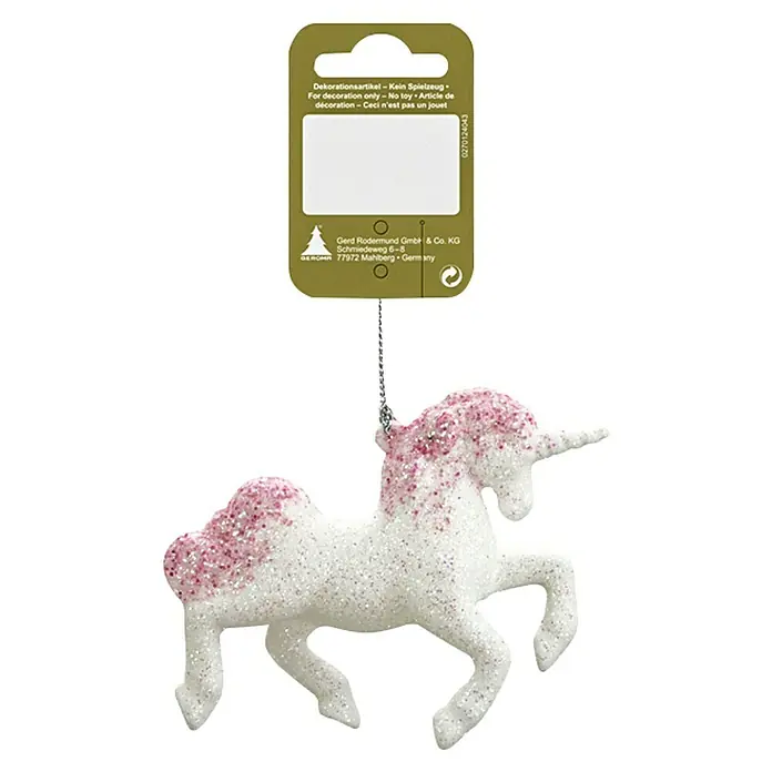Christbaumschmuck Einhorn Glitter - Weiß, Kunststoff - Funkelndes Einhorn-Ornament mit rosa Akzenten, ideal für festliche Dekorationen und als Sammlerstück für Einhorn-Liebhaber.