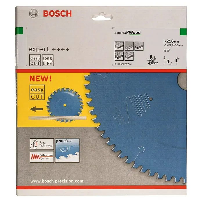 Bosch Kreissägeblatt Expert for Wood - 216 mm, Bohrung: 30 mm - Das Bosch Expert Wood Sägeblatt mit 216 mm Durchmesser für saubere und präzise Holzschnitte. Ideal für lange Lebensdauer und einfache Schnitte.