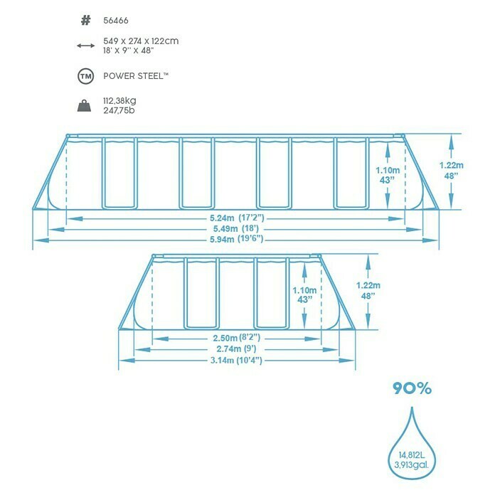 Frame-Pool-SetL x B x H: 549 x 274 x 122 cm, 14.812 l, Grau Unknown