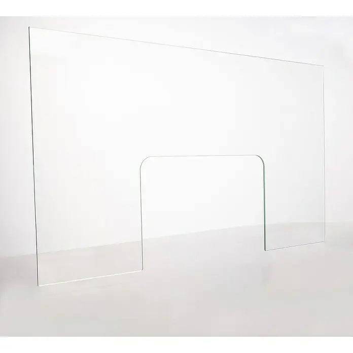 Room Plaza Hygieneschutzglas mit Durchreiche - 800 x 700 mm, Einscheibensicherheitsglas (ESG) - Klare Schutzscheibe mit Ausschnitt zur Verwendung in Büros oder Geschäften für mehr Sicherheit und Hygiene.