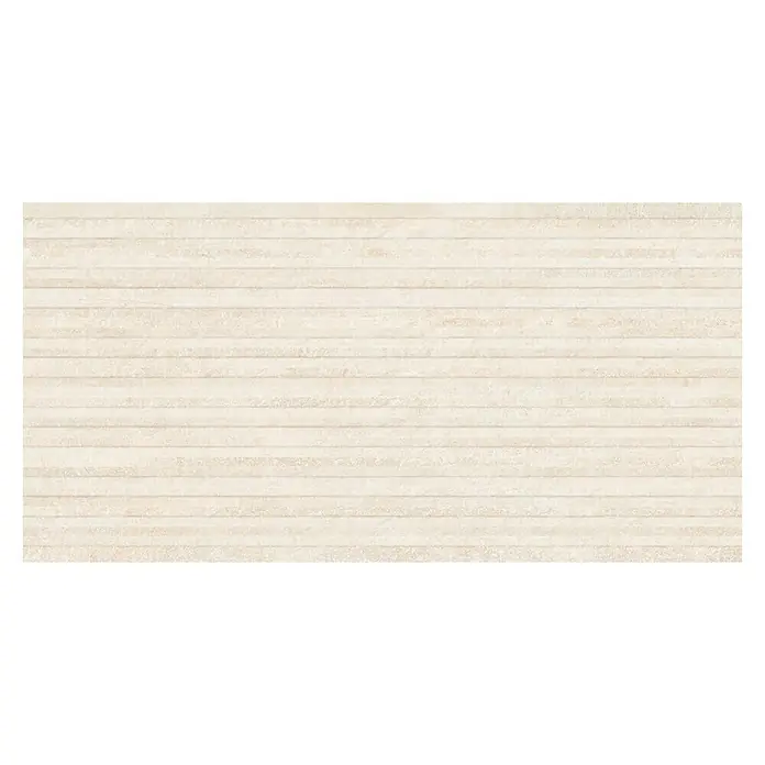 Revestimiento de pared Alter Concept - 30 x 60 cm, Espesor: 9 mm, Beige, Rectificado - Primer plano de una baldosa clara con rayas horizontales y una textura sutil, ideal para interiores modernos.