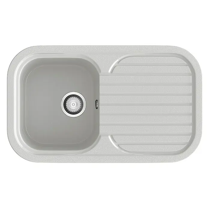 Poalgi Fregadero encastrable Coral - 48,5 x 81 cm, Blanco - Un fregadero de cocina gris moderno con una cubeta y un escurridor. Perfecto para cualquier cocina que busque funcionalidad y estilo.