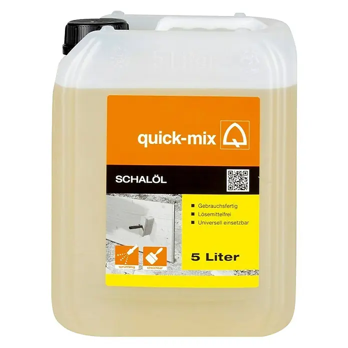 Schalöl - 5 l - Produktfoto eines 5-Liter-Kanisters Schalöl von Quick-Mix. Ideal für den Einsatz auf Baustellen, gebrauchsfertig und lösemittelfrei.
