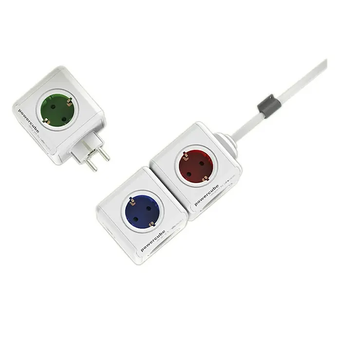 Ladrón con USB Power Cube - 16 A, Blanco - Regleta Powercube con enchufes de colores para una solución de alimentación flexible.
