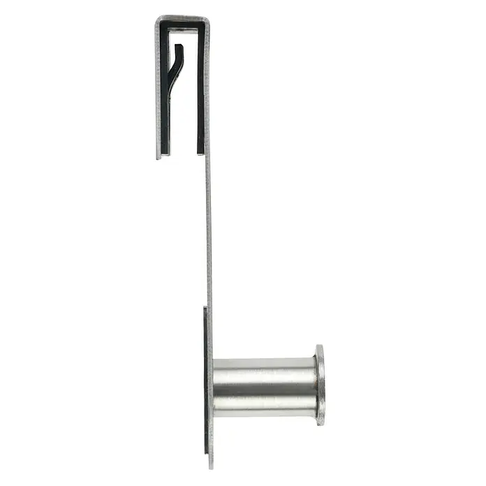 Wenko Toallero de gancho Celano - Acero inoxidable, Cabina de ducha - Primer plano de un colgador de puerta plateado con un diseño moderno, ideal para guardar objetos.