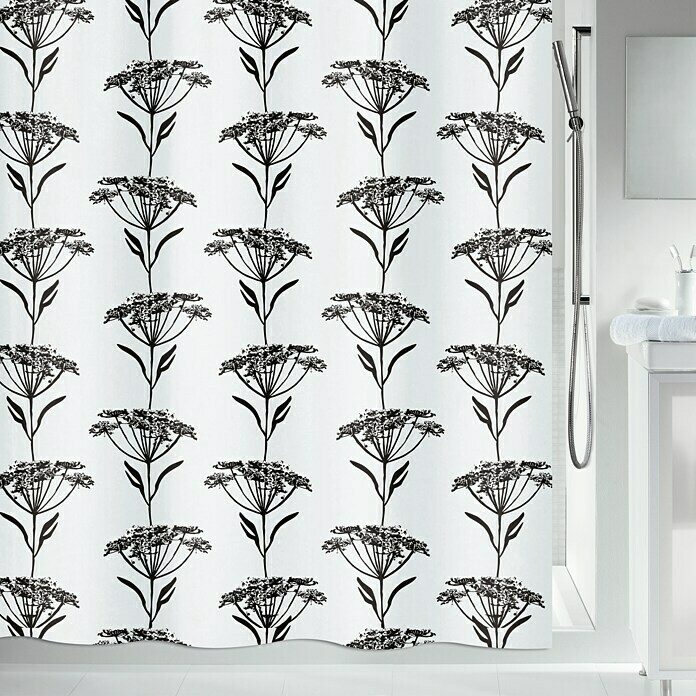 Spirella Cortina de baño textil Nature (An x Al: 180 x 200 cm, Negro/blanco)