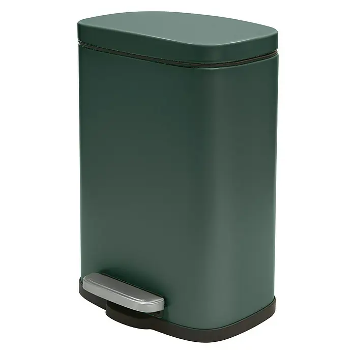 Spirella Cubo con pedal Akira - 5 l, Acero inoxidable, Verde oscuro - Cubo de basura de pedal verde oscuro con pedal plateado y tapa rectangular redondeada para una eliminación higiénica de residuos en el hogar.