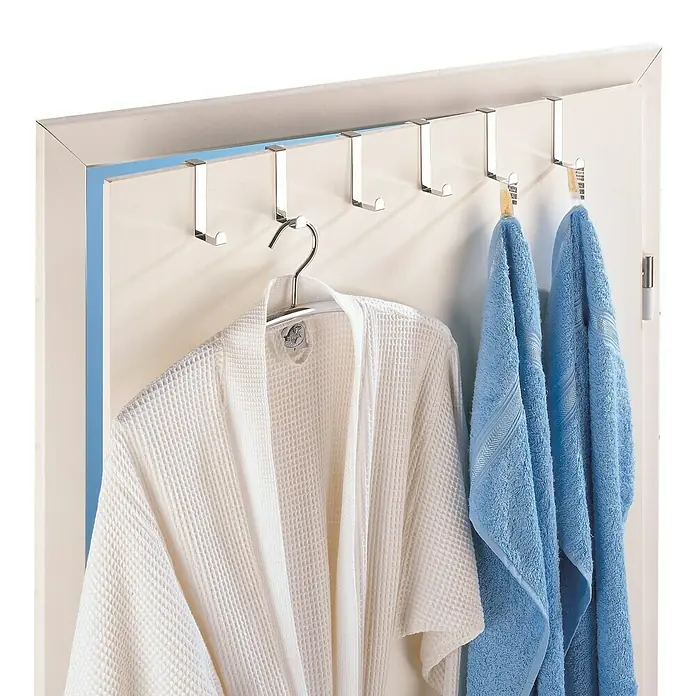 Wenko Türhaken - Edelstahl, 6 Stk. - Ein Türhänger mit Haken bietet praktischen Stauraum für Bademäntel und Handtücher, ideal für Badezimmer mit begrenztem Platz.