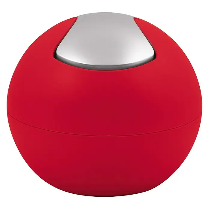 Spirella Cubo de basura de baño Bowl - 1 l, Plástico, Rojo - Recipiente cosmético rojo con tapa plateada, perfecto para baño o viajes. Ofrece un almacenamiento práctico y elegante para tus productos esenciales.