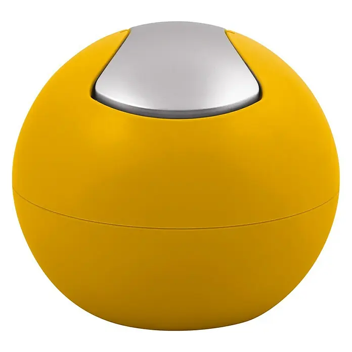 Spirella Cubo de basura de baño Bowl - 1 l, Plástico, Naranja - Papelera redonda amarilla con tapa plateada, perfecta para espacios pequeños u oficinas. Solución elegante para residuos.