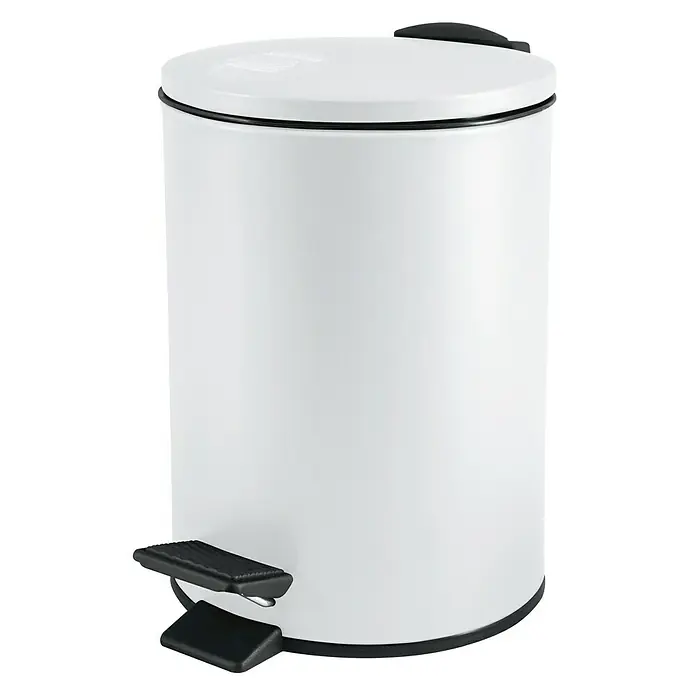 Spirella Cubo con pedal Adelar - 3 l, Acero inoxidable, Blanco - Un elegante cubo de basura blanco redondo con pedal negro para la eliminación higiénica de residuos. Ideal para el baño o la cocina.