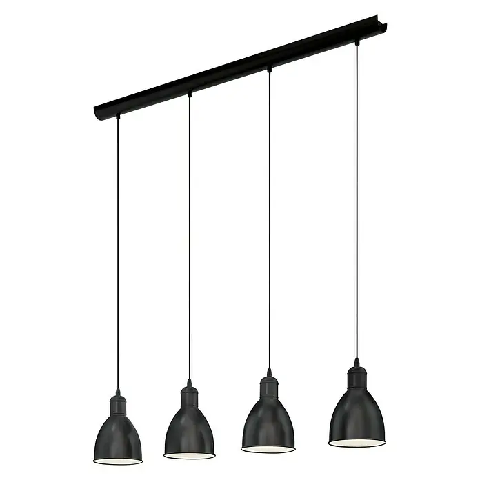 Eglo Priddy Pendelleuchte - Schwarz, Weiß, Höhe: 110 cm - Schwarze Pendelleuchte mit vier Lampen an einer Stange.