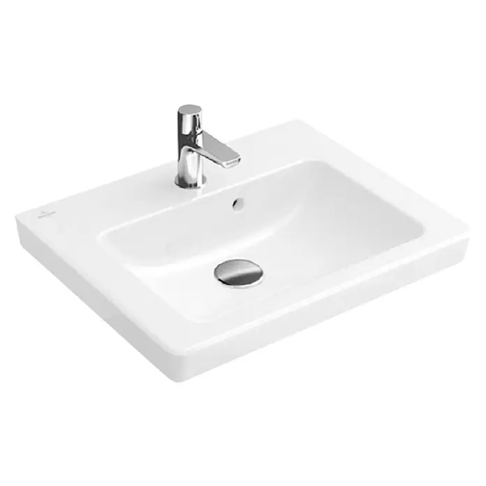 Villeroy & Boch Subway 2.0 Einbauwaschbecken - 50 x 40 cm, Mit schmutzabweisender Glasur, Hahnloch: Mitte, Oberfläche Beckenunterseite: Ungeschliffen, Weiß - Modernes Waschbecken aus Keramik mit glänzender Chromarmatur. Elegantes Design für jedes Badezimmer.