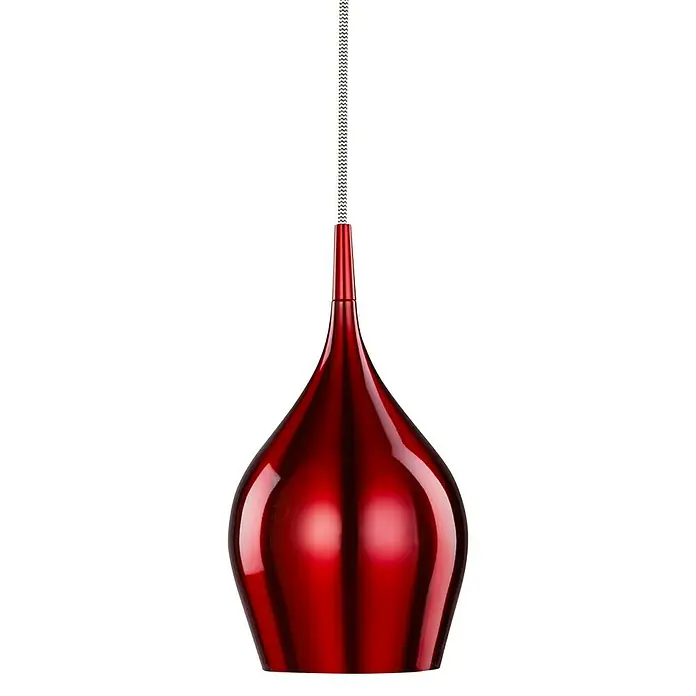 Searchlight Pendelleuchte Vibrant - 40 W, L x B x H: 12 x 12 x 142 cm, Rot, E14, 120 mm - Rote Hängelampe mit einem schlanken Design und einer glänzenden Oberfläche, die eine elegante Beleuchtungslösung bietet.