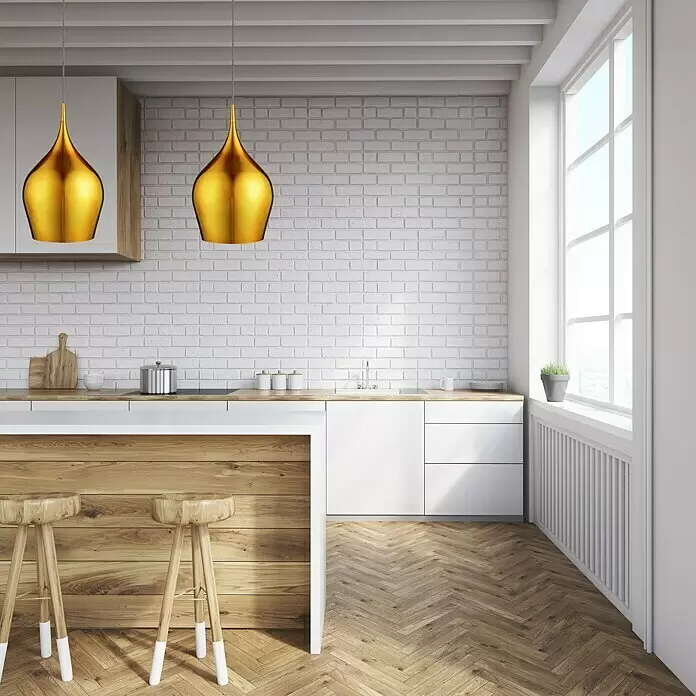 Searchlight Pendelleuchte Vibrant - 60 W, L x B x H: 26 x 26 x 160 cm, Gold, E27, 260 mm - Stimmungsaufnahme