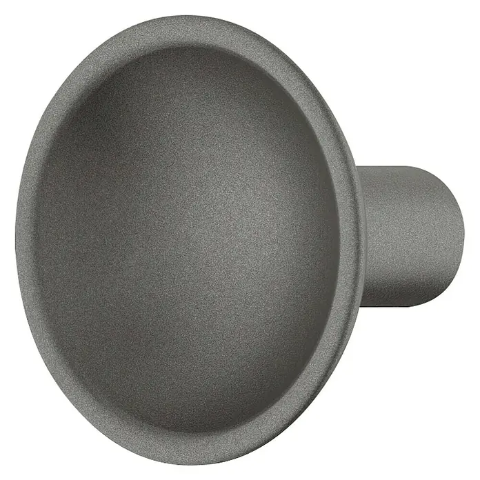 Häfele Möbelknopf - Ø x H: 35 x 30 mm, Sonstige - Nahaufnahme einer grauen Lampenfassung mit zylindrischem Sockel auf schwarzem Hintergrund.