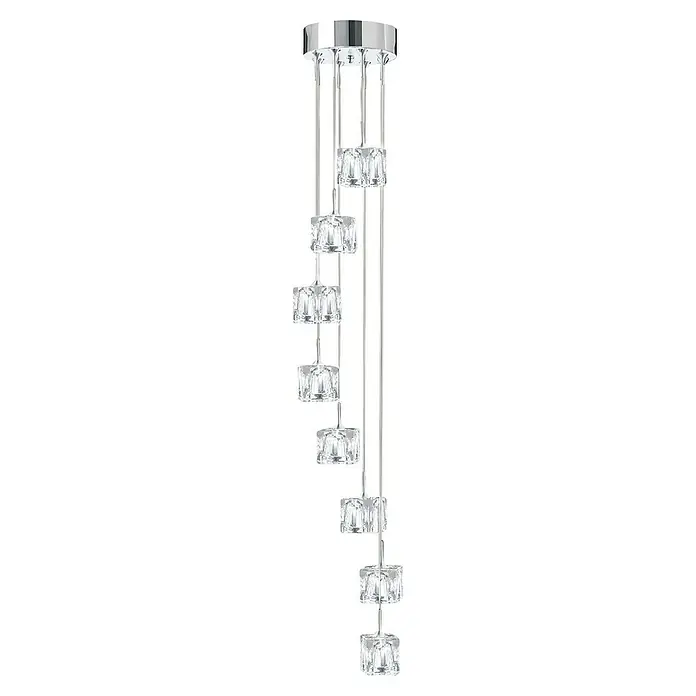 Searchlight Pendelleuchte Ice Cube - 132 W, L x B x H: 20 x 20 x 116 cm, Chrom - Moderne LED-Pendelleuchte mit chromfarbenem Baldachin und klaren Kristallakzenten für eine elegante Beleuchtung.