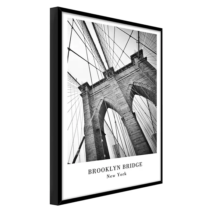 Bild - New York, B x H: 50 x 70 cm - Schwarzes gerahmtes Brooklyn Bridge Poster. Stilvolles Wandbild mit der berühmten Brücke, ideal für moderne Interieurs und urbane Akzente.