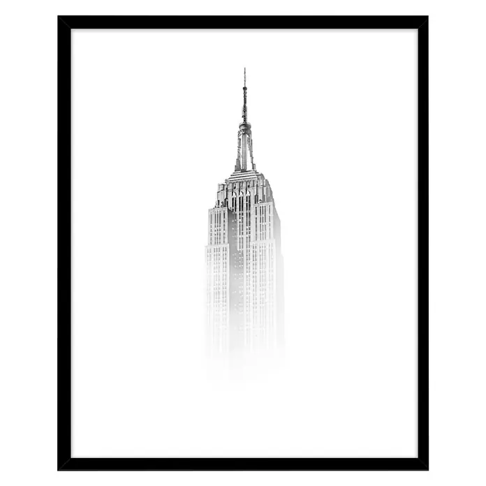 Bild - Fog, B x H: 40 x 50 cm - Schwarzes, gerahmtes Empire State Building-Kunstwerk, das eine elegante und minimalistische Wanddekoration für jeden Raum darstellt.