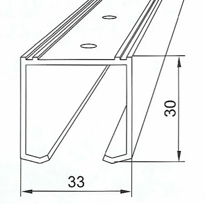 Valcomp by Mantion Falttürbeschlag Herkules Plus150 cm, Traglast: 40 kg - Abbildung eines Aluminiumprofils mit den Maßen 30 x 33 mm, ideal für diverse Konstruktions- und Montageanwendungen.