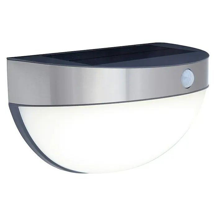 Lutec Aplique solar LED para exterior con sensor - 1,2 W, Acero inoxidable, Blanco neutro, Plateado - Aplique de pared solar con sensor de movimiento, ideal para áreas exteriores. Su diseño elegante se integra perfectamente en cualquier entorno.