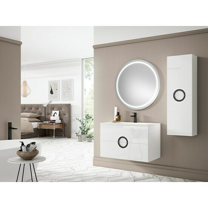 Camargue Mueble de lavabo Round (L x An x Al: 45 x 80 x 50 cm, Blanco, Mate)