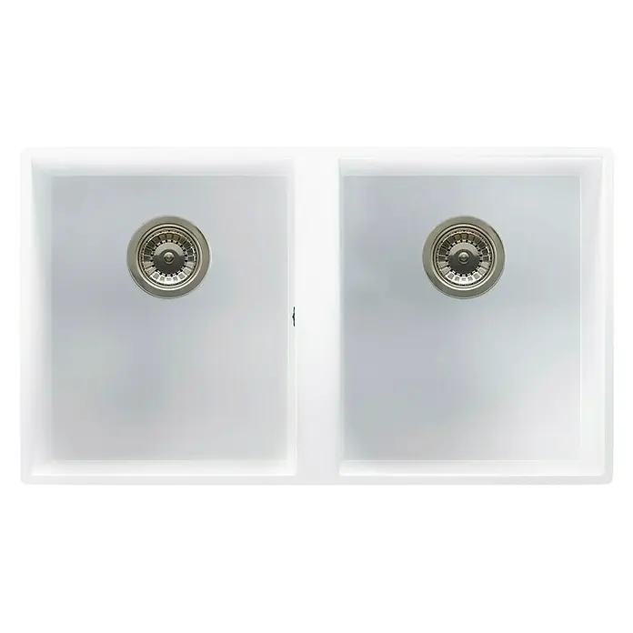 Atron Fregadero encastrable Colonia - 42,5 x 74,5 cm, Material compuesto, Blanco - Fregadero de doble cubeta de material compuesto blanco, acabado brillante y dos cubetas con desagüe.