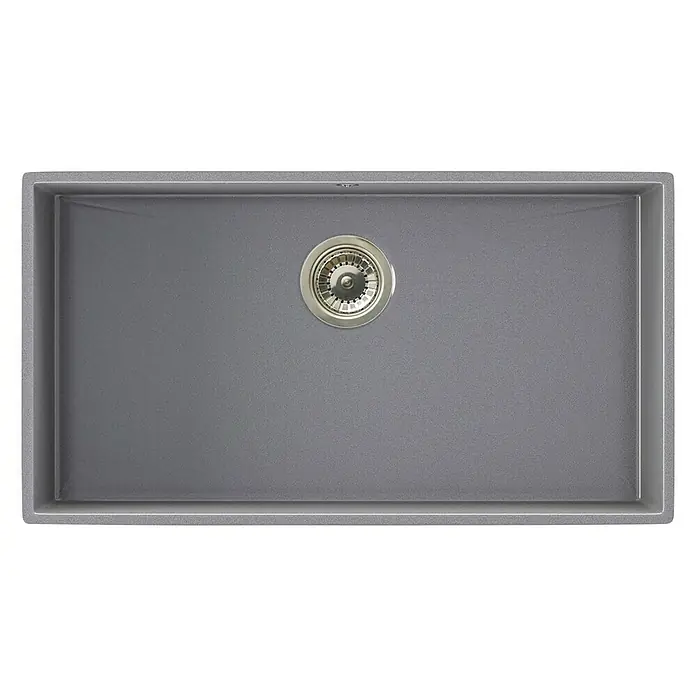 Atron Fregadero encastrable Stuttgart - 43 x 74 cm, Material compuesto, Metal, Brillante - Fregadero de cocina gris duradero hecho de material sólido con desagüe de acero inoxidable. Ideal para cocinas modernas y fácil de limpiar.