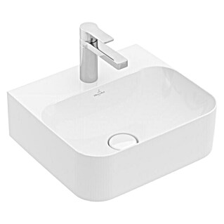 Villeroy & Boch Finion Waschbecken Typ 1 (43 x 39 cm, Mit schmutzabweisender Glasur, Hahnloch: Mitte, Weiß, Mit verdecktem Überlauf)