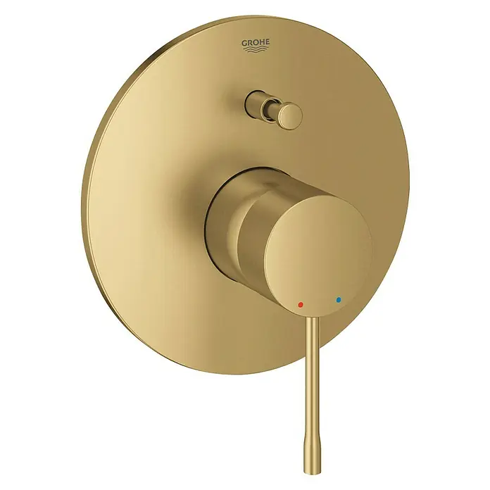 Grohe Essence UP-Badewannenarmatur - Cool Sunrise, Matt - Nahaufnahme eines GROHE Einhebelmischer für Dusche oder Badewanne in gebürstetem Gold für moderne Badezimmer.