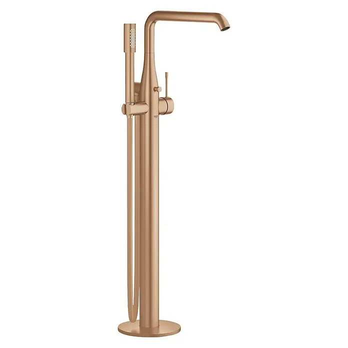 Grohe Essence Badewannenstandarmatur - Höhe: 88,4 cm, Warm Sunset, Matt - Freistehende Badewannenarmatur in gebürstetem Roségold für moderne Bäder. Der elegante Einhebelmischer ist ein echter Hingucker.