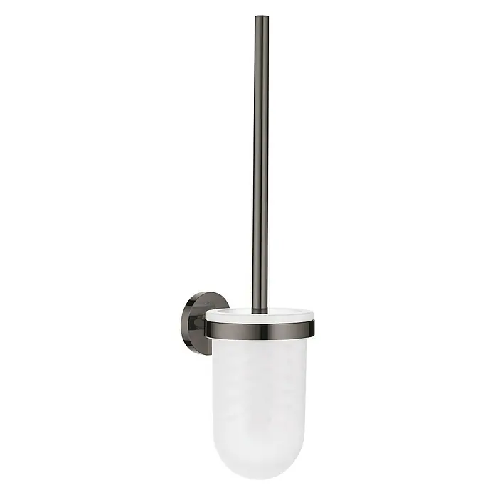 Grohe Essentials WC-Bürstengarnitur - Mit Halterung, Hard Graphite, Glänzend - Wandmontierte WC-Garnitur in dunklem Chrom mit mattiertem Glasbehälter für moderne Badezimmergestaltung.