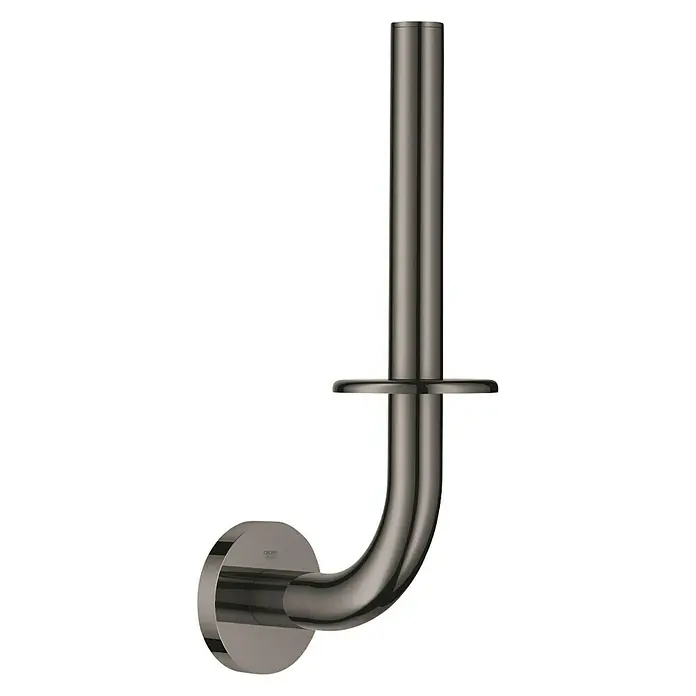 Grohe Essentials Reserve Papierrollenhalter - Hard Graphite, Glänzend - Abgebildeter Grohe Essentials Toilettenpapierhalter aus gebürstetem, dunklem Grafitmetall, zur einfachen Wandmontage in jedem Badezimmer.
