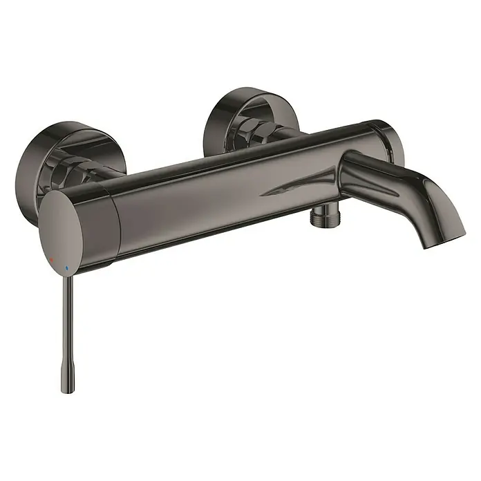 Grohe Essence Badewannenarmatur - Ausladung Armatur: 193 mm, Hard Graphite, Glänzend - Dunkelgraue Mischbatterie für die Wandmontage. Die Armatur zeichnet sich durch ein modernes Design und eine robuste Konstruktion aus.